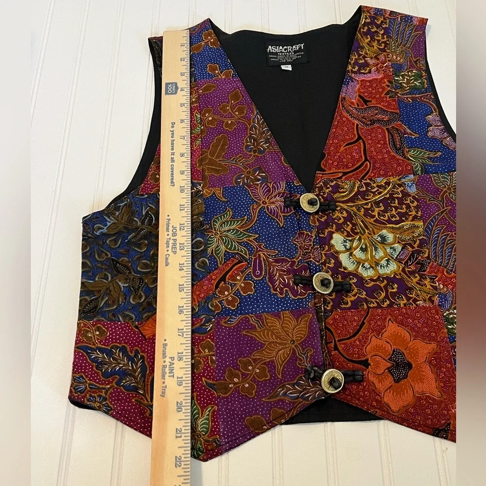 Vintage ASIACRAFT Vest 100% Cotton Patchwork Festival Indie Size M - Picture 4 of 6